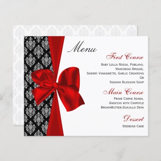Budget Red Damask Wedding Menu (Vorne/Hinten)