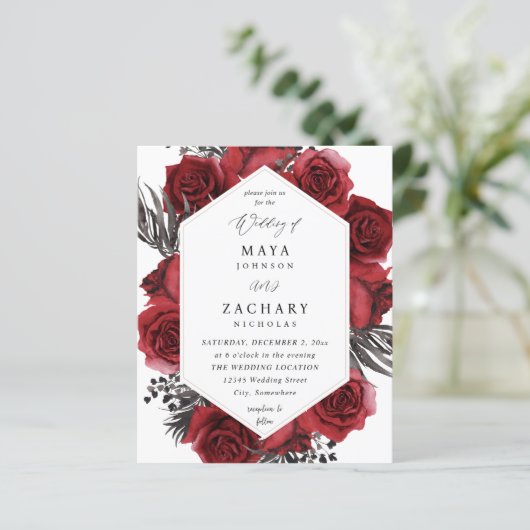 Budget Red Floral & Black Wedding (Stehend Vorderseite)