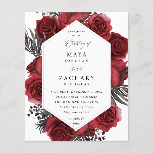 Budget Red Floral & Black Wedding Flyer (Vorne)
