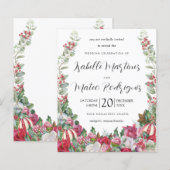 Budget Red Floral Christmas Einladung (Vorne/Hinten)