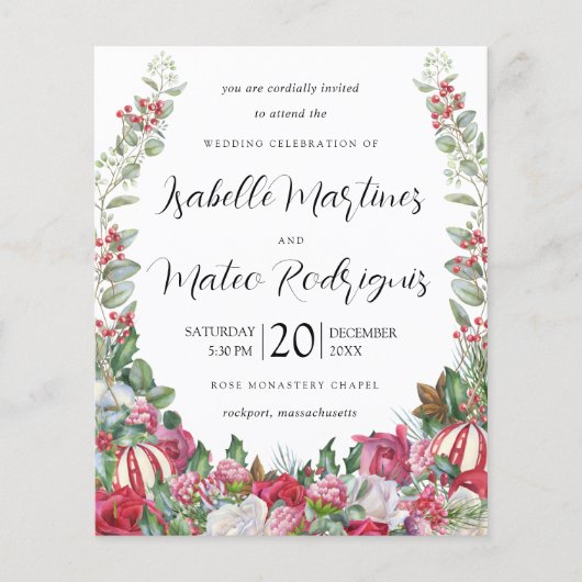 Budget Red Floral Christmas Einladung (Vorderseite)