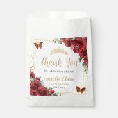 Budget Red Floral Gold Butterfiles Quinceanera XV Geschenktütchen (Vorderseite)