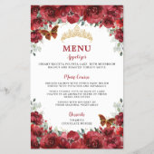 Budget Red Floral Gold Sweet 16 Quinceañera Menü (Vorne)