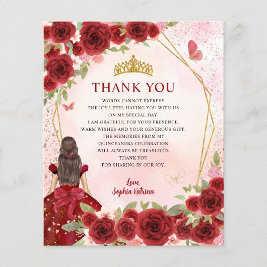 Budget Red Floral Princess Quinceañera Vielen Dank (Vorderseite)