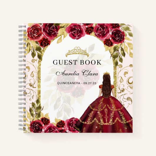 Budget Red Floral Quinceañera Guest Book Notizblock (Vorderseite)