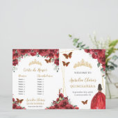 Budget Red Floral Quinceañera Orders Event Program (Stehend Vorderseite)