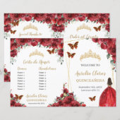 Budget Red Floral Quinceañera Orders Event Program (Vorne/Hinten)