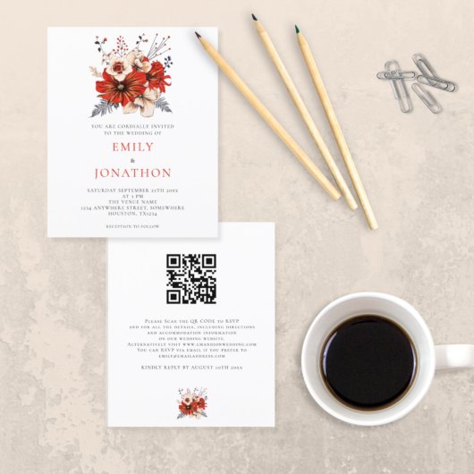 Budget Red Florals QR Code Hochzeitsempfehlung