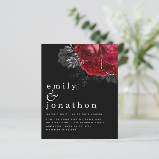 Budget Red Florals Silver Black Wedding (Stehend Vorderseite)