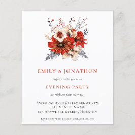 BUDGET Red Florals Wedding Abend Party Einladung