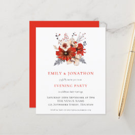 BUDGET Red Florals Wedding Abend Party Einladung