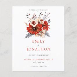 Budget Red Florals Wedding rettet das Datum