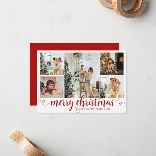 BUDGET Red Frohe Weihnachts-Herz-Script 5 Foto Mitteilungskarte (Vorderseite/Rückseite Beispiel)