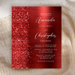 Budget Red Glam Glitzer Hochzeit Einladung