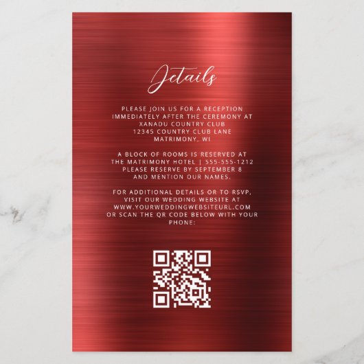 Budget Red Glam QR Code Hochzeit Einladung (Rückseite)