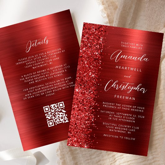 Budget Red Glam QR Code Hochzeit Einladung