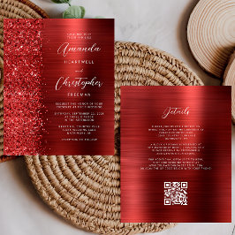 Budget Red Glam QR Code Hochzeit Einladung