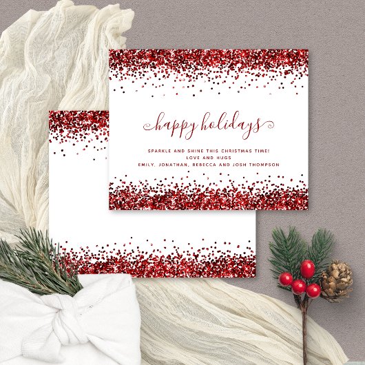 Budget Red Glitzer Borders Happy Holidays Card