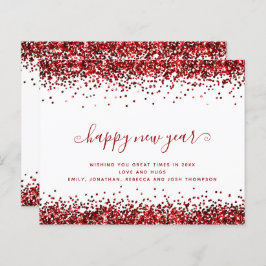 Budget Red Glitzer Borders Happy New Year Card