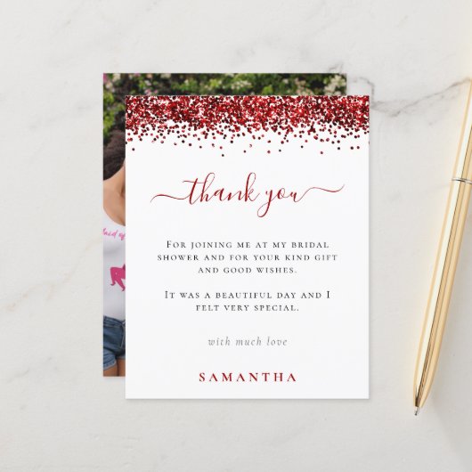 Budget Red Glitzer Foto Brautparty Vielen Dank (Vorderseite/Rückseite Beispiel)