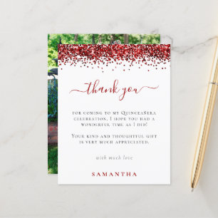 Budget Red Glitzer Foto Quinceanera Vielen Dank