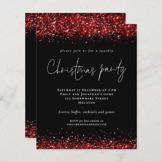Budget Red Glitzer Script Party Black (Vorne/Hinten)