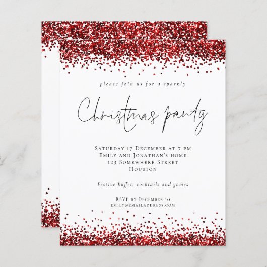 Budget Red Glitzer Script Party White (Vorne/Hinten)