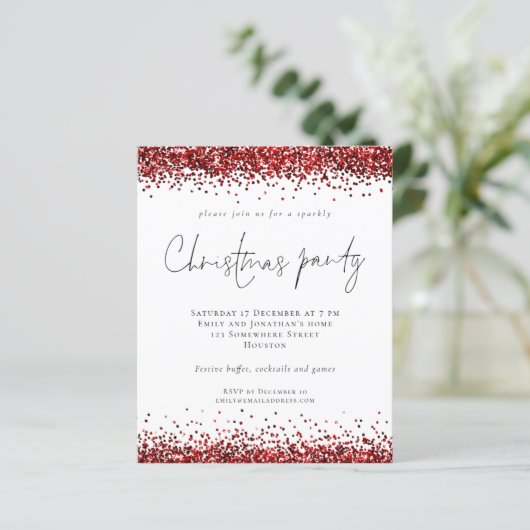 Budget Red Glitzer Script Party White (Stehend Vorderseite)