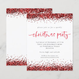 Budget Red Glitzer Script Weihnachts-Party Einladu