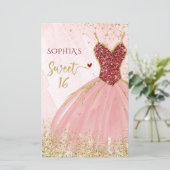 Budget Red Gold Dress Sweet 16 Einladung (Stehend Vorderseite)