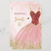 Budget Red Gold Dress Sweet 16 Einladung (Vorne/Hinten)