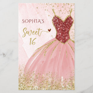 Budget Red Gold Dress Sweet 16 Einladung