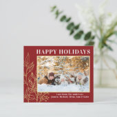 Budget Red Gold Foto Happy Holidays Card (Stehend Vorderseite)