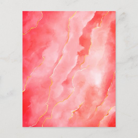 Budget Red Gold Marble Wedding Menu Flyer (Hinten)