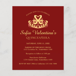 Budget Red Gold Tiara Quinceanera Einladung
