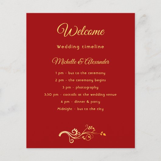 Budget red gold wedding program details (Vorderseite)
