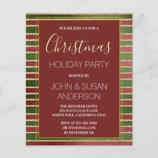 Budget Red Green Gold Foil Weihnachtsfest Party (Vorderseite)