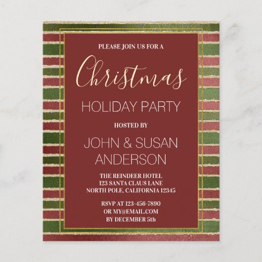Budget Red Green Gold Foil Weihnachtsfest Party Flyer (Vorne)