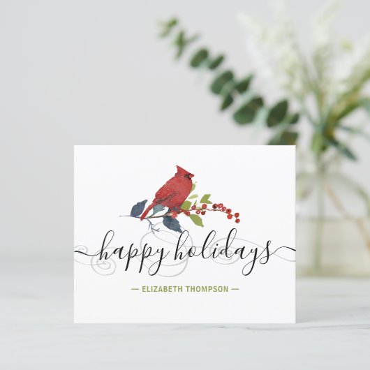 Budget Red Kardinal Happy Holidays Card (Stehend Vorderseite)