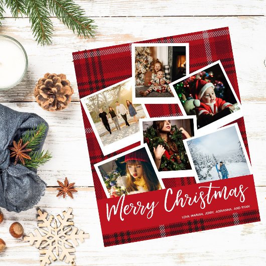 Budget Red Kariert Instant Multi Foto Weihnachten Flyer