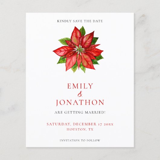 Budget Red Poinsettia Wedding Save the Date (Vorderseite)