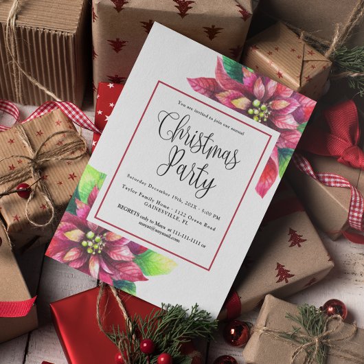 Budget Red Poinsettia Weihnachtsfeier Party Einlad