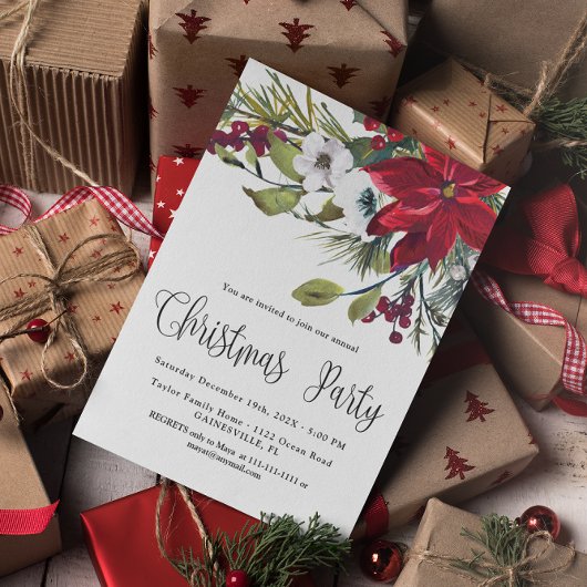 Budget Red Poinsettia Weihnachtsfeier Party Einlad