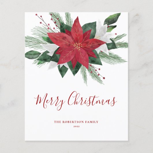Budget Red Poinsettia Weihnachtskarte (Vorderseite)