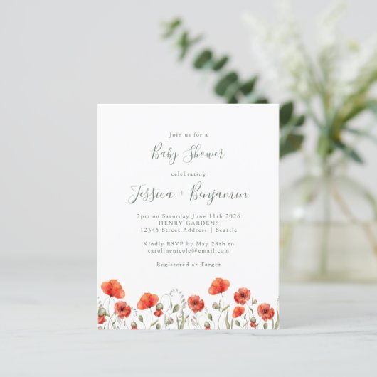 Budget Red Poppy Garden Floral Baby Dusche (Stehend Vorderseite)