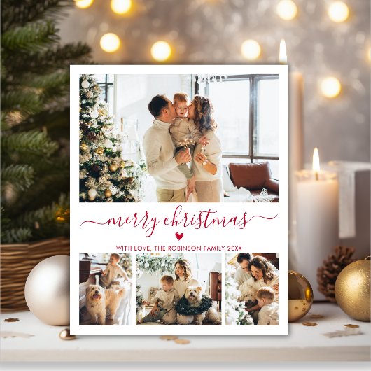 Budget Red Script 4 Foto Collage Weihnachtskarte