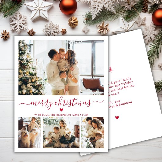 Budget Red Script 4 Foto Collage Weihnachtskarte