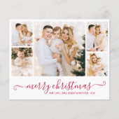 Budget Red Script 5 Foto Collage Weihnachtskarte (Vorderseite)