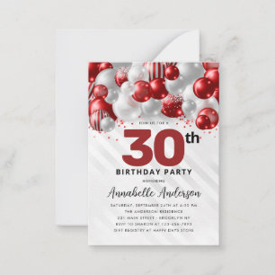 Budget Red Silver Balloon Glitzer 30. Geburtstag Mitteilungskarte