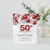 Budget Red Silver Balloon Glitzer 50. Geburtstag (Stehend Vorderseite)